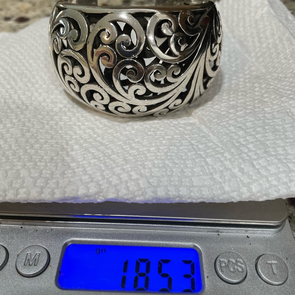Auth Lois Hill Sterling Silver 925 Filagree Scroll Cage Wide Cuff Bracelet 185g - Picture 9 of 9
